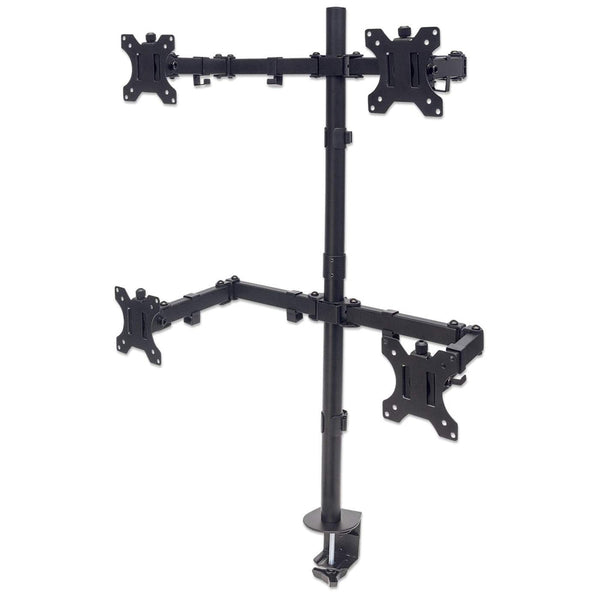 Supporto da tavolo Manhattan con braccio per quattro monitor, per quattro display da 13" a 32" e fino a 8 kg, doppio snodo, nero