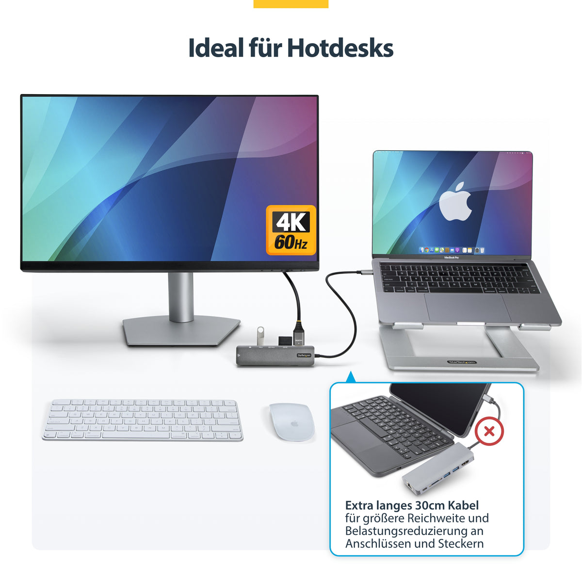 StarTech.com USB-C Multiport Adapter - USB-C auf 4K 60Hz HDMI 2.0, 100W Power Delivery Pass-through, SD/MicroSD, 2 Port USB 3.0 Hub, GbE - USB-C Mini Dock - 30cm langes angeschlossenes Kabel