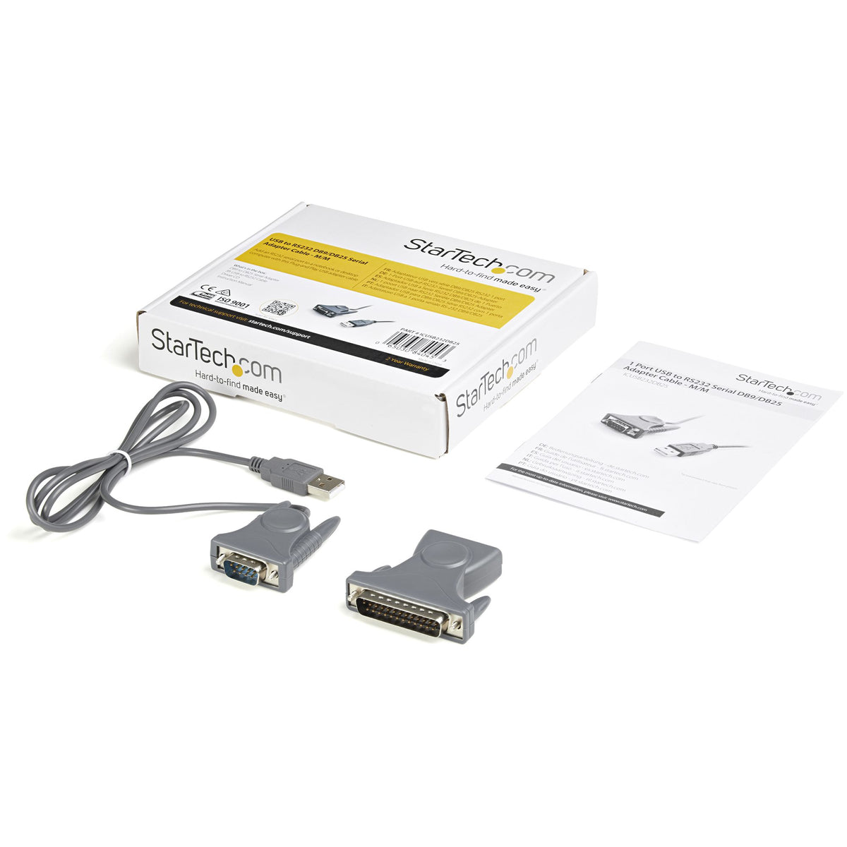 StarTech.com 91cm 1-Port USB auf Seriell RS232 Adapter, DB9/DB25 RS232 zu USB Konverter, Prolific, USB Seriell Adapter
