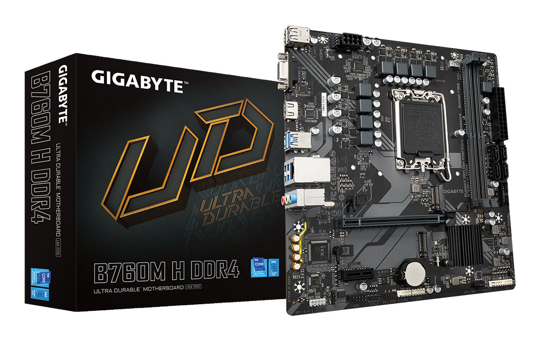 GIGABYTE B760M H DDR4 Motherboard - Unterstützt Intel Core 14. Generation CPUs, 6+1+1 Phasen Digital VRM, bis zu 3200MHz DDR4 (OC), 2xPCIe 4.0 M.2, GbE LAN, USB 3.2 Gen1