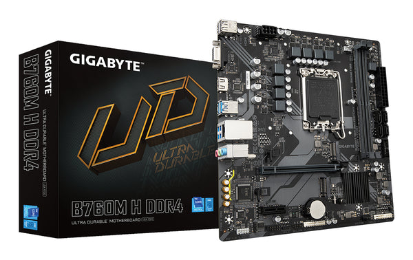 GIGABYTE B760M H DDR4 Motherboard - Unterstützt Intel Core 14. Generation CPUs, 6+1+1 Phasen Digital VRM, bis zu 3200MHz DDR4 (OC), 2xPCIe 4.0 M.2, GbE LAN, USB 3.2 Gen1