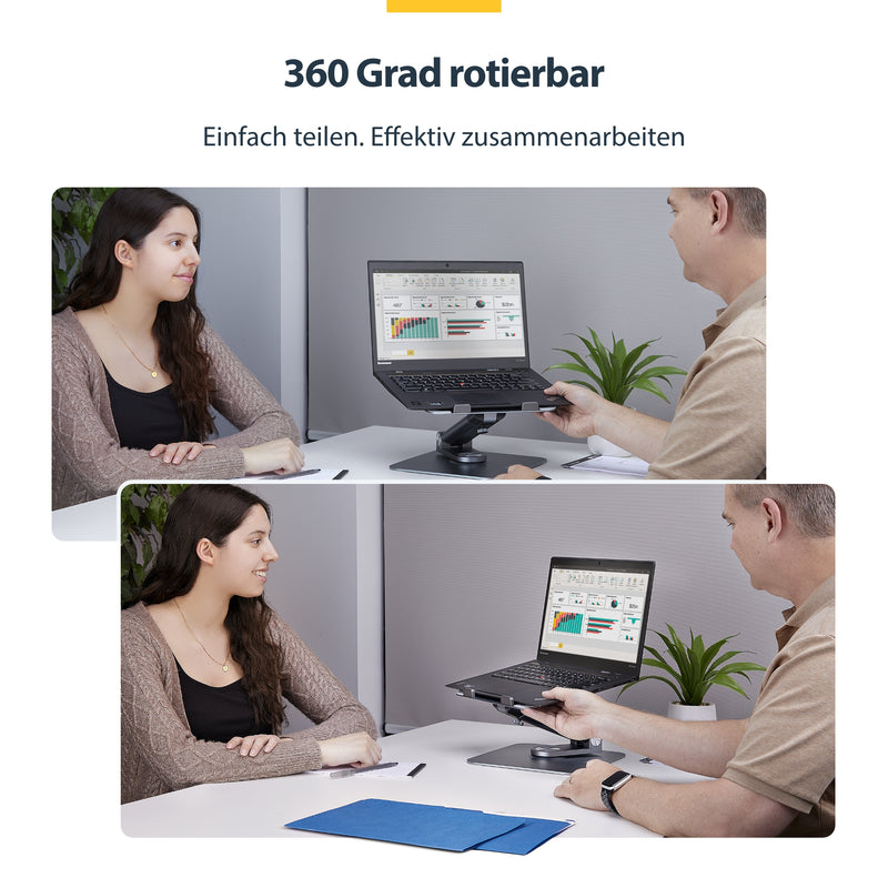 StarTech.com Ergonomischer Höhenverstellbarer Laptopständer, Dreh-Neigbarer Computerständer, Tragbare Laptophalterung-Notebookständer, bis 5kg, Aluminium Konstruktion
