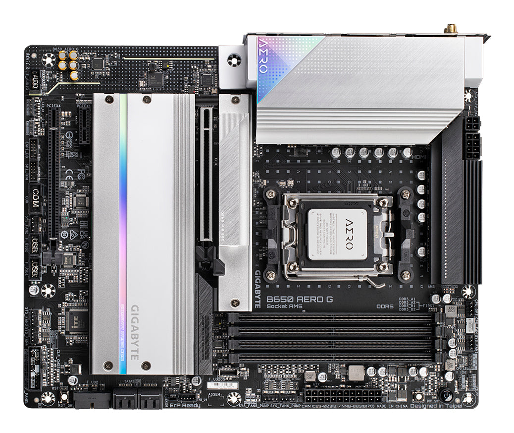 GIGABYTE B650 AERO G Mainboard - Unterstützt AMD Ryzen 9000er-Serie CPUs, bis zu 8000 MHz DDR5 (OC), 1xPCIe 5.0 + 2xPCIe 4.0 M.2, 2,5 GbE LAN, WIFI 6E, USB 3.2 Gen 2