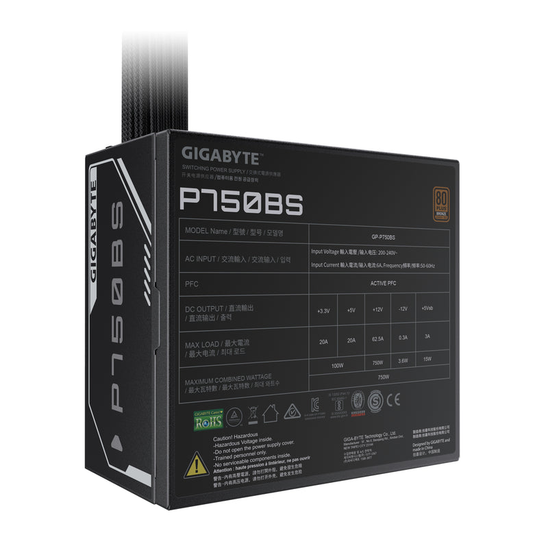 GIGABYTE P750BS Netzteil - PCI-E 6+2 Pin x 4, 80 PLUS Bronze, 120-mm-Lüfter, ATX kompatibel, EU-Stecker
