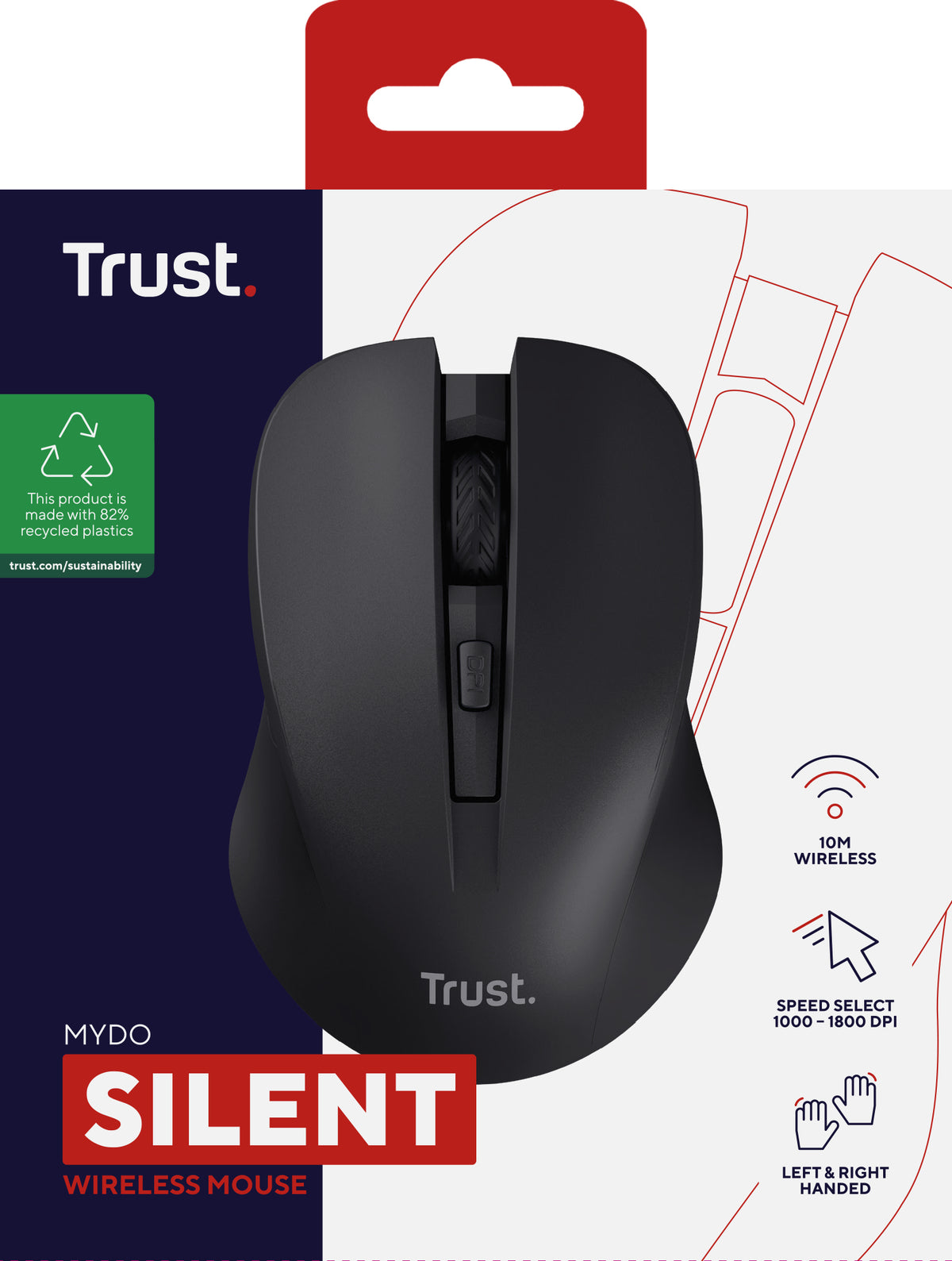 Trust Mydo Maus Büro Beidhändig RF Wireless Optisch 1800 DPI