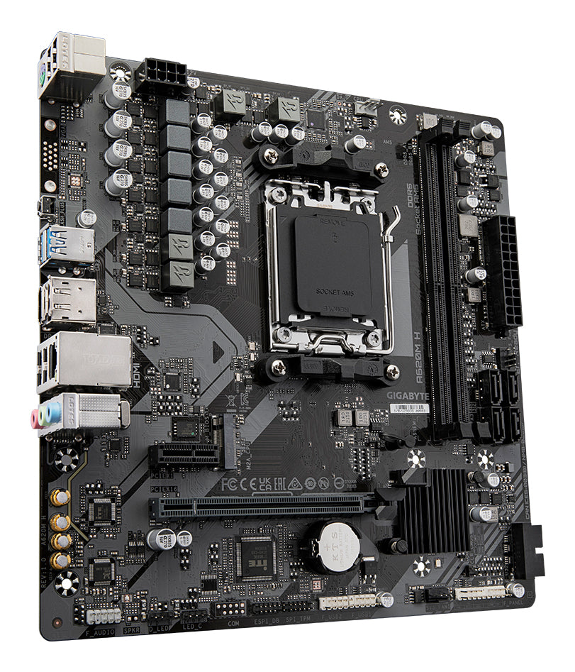 GIGABYTE A620M H Motherboard - Unterstützt AMD Ryzen 8000 CPUs, 5+2+2 Phasen Digital VRM, bis zu 7200MHz DDR5 (OC), 1xPCIe 4.0 M.2, GbE LAN, USB 3.2 Gen 1