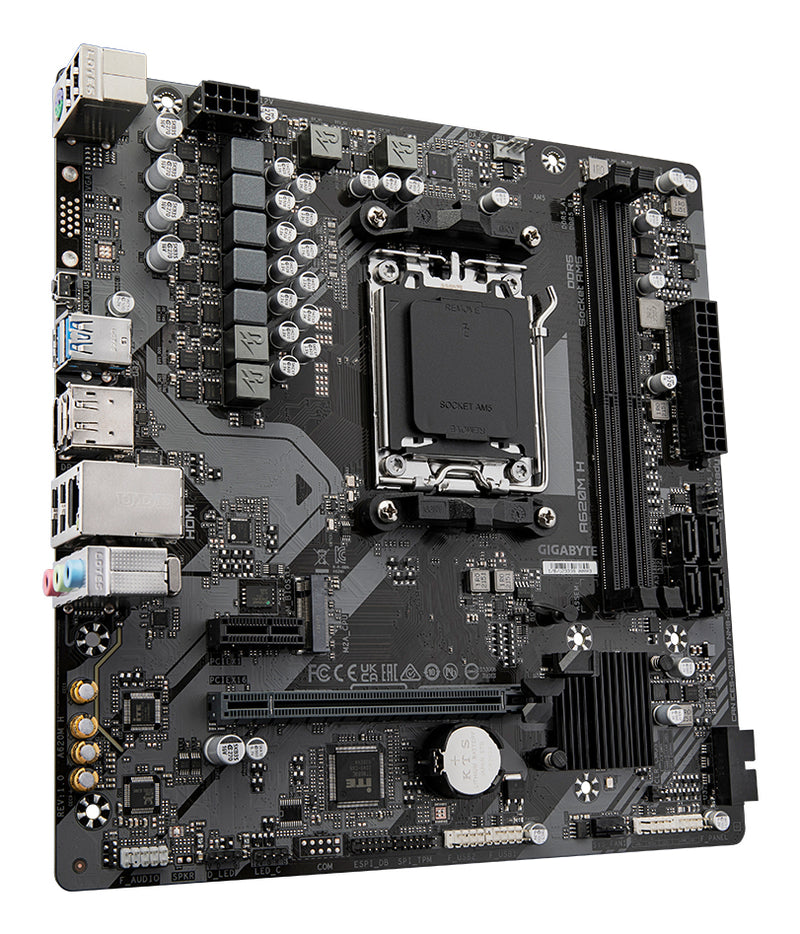 GIGABYTE A620M H Motherboard - Unterstützt AMD Ryzen 8000 CPUs, 5+2+2 Phasen Digital VRM, bis zu 7200MHz DDR5 (OC), 1xPCIe 4.0 M.2, GbE LAN, USB 3.2 Gen 1