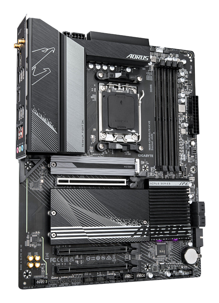 GIGABYTE B650 AORUS ELITE AX V2 Mainboard - AMD Ryzen 9000er-Serie, 12+2+2 Phasen VRM, bis zu 8000 MHz DDR5 (OC), 1xPCIe 5.0 + 2xPCIe 4.0 M.2, 2,5 GbE LAN, WIFI 6E, USB 3.2 Gen 2