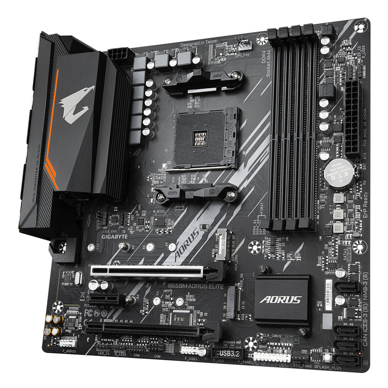 GIGABYTE B550M AORUS ELITE Mainboard – AMD Ryzen 5000 CPUs, 5+3 Phasen VRM, bis zu 4733 MHz DDR4, 1xPCIe 4.0 + 1xPCIe 3.0 M.2, 1GbE LAN, USB 3.2 Gen 1