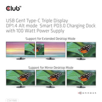 CLUB3D Dockingstation USB Gen1 Typ-C Dreifach-Display DP1.4 Alt-Modus Smart PD3.0 mit 100-Watt-Netzteil