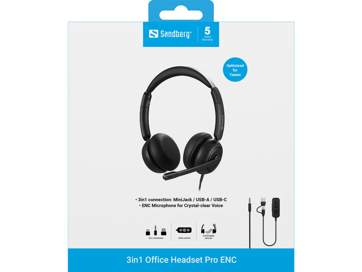 Sandberg 126-54 Kopfhörer & Headset Kabelgebunden Kopfband Büro/Callcenter USB Type-C / USB Type-A Schwarz