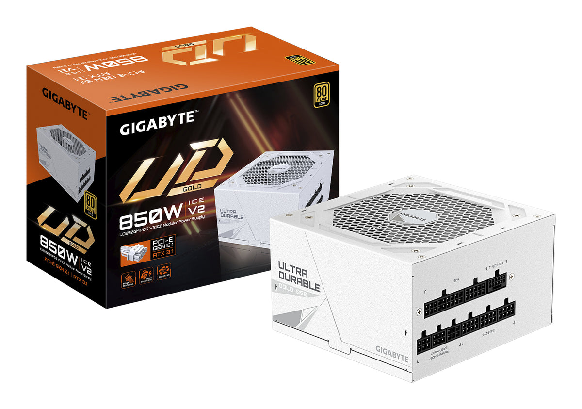 GIGABYTE UD850GM PG5 V2 ICE Netzteil – PCIe Gen 5.1, 80 PLUS Gold, Vollmodulares Design, 120-mm-Lüfter, ATX 3.1-kompatibel, EU-Stecker