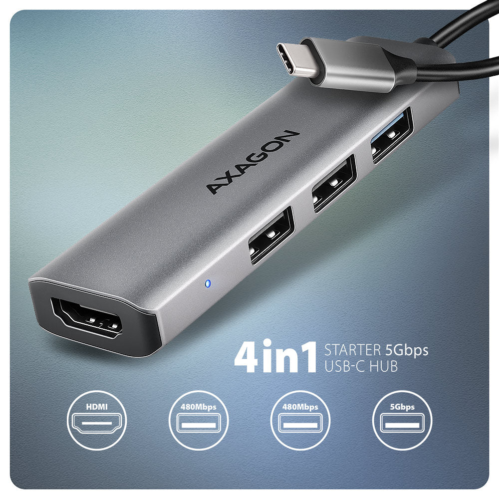 Axagon HMC-H3A USB 5Gbps hub, 3x USB-A, HDMI 4k/30Hz, 15cm USB-C Kabel
