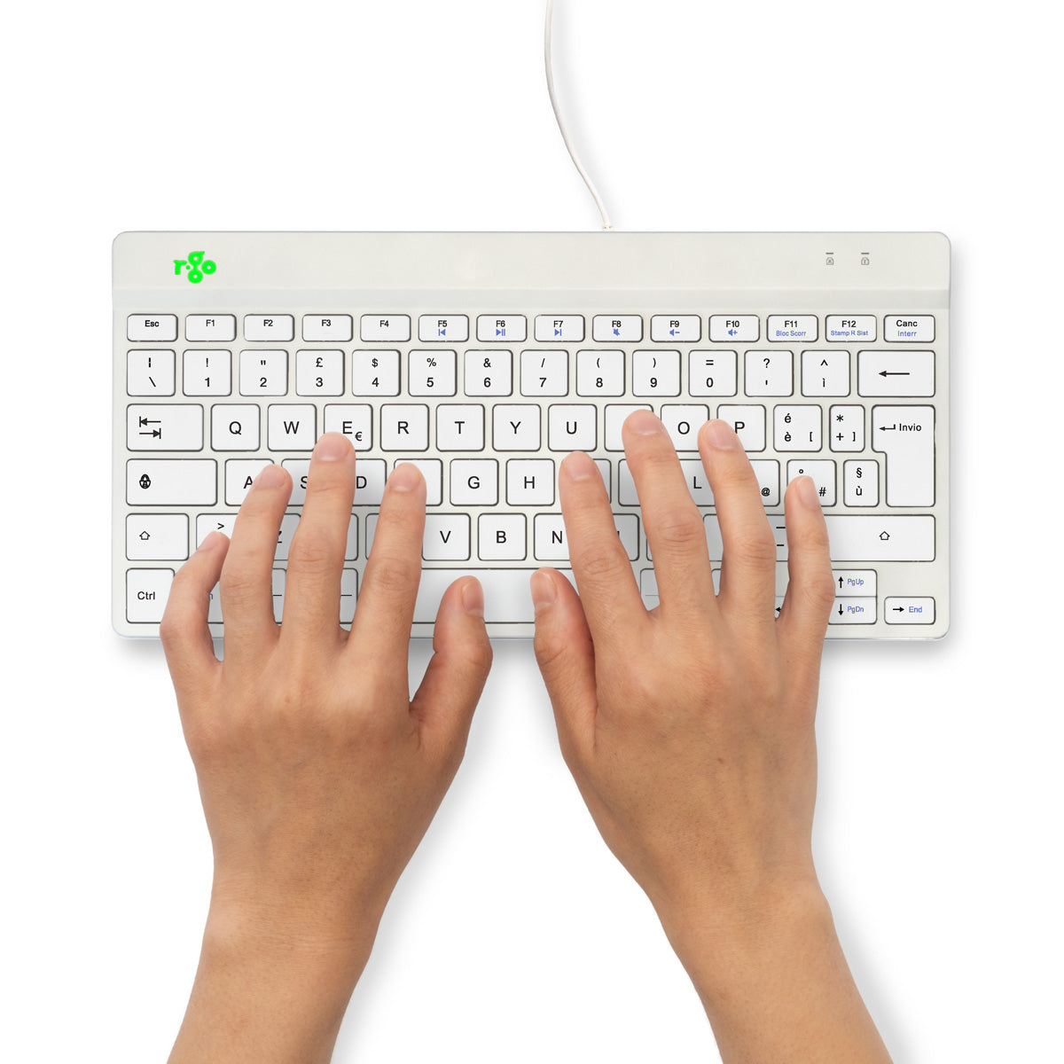 R-Go Tools Ergonomische Tastatur R-Go Compact Break, kompakte Tastatur mit Pausensoftware, QWERTY (IT), Kabelgebunden, Weiß