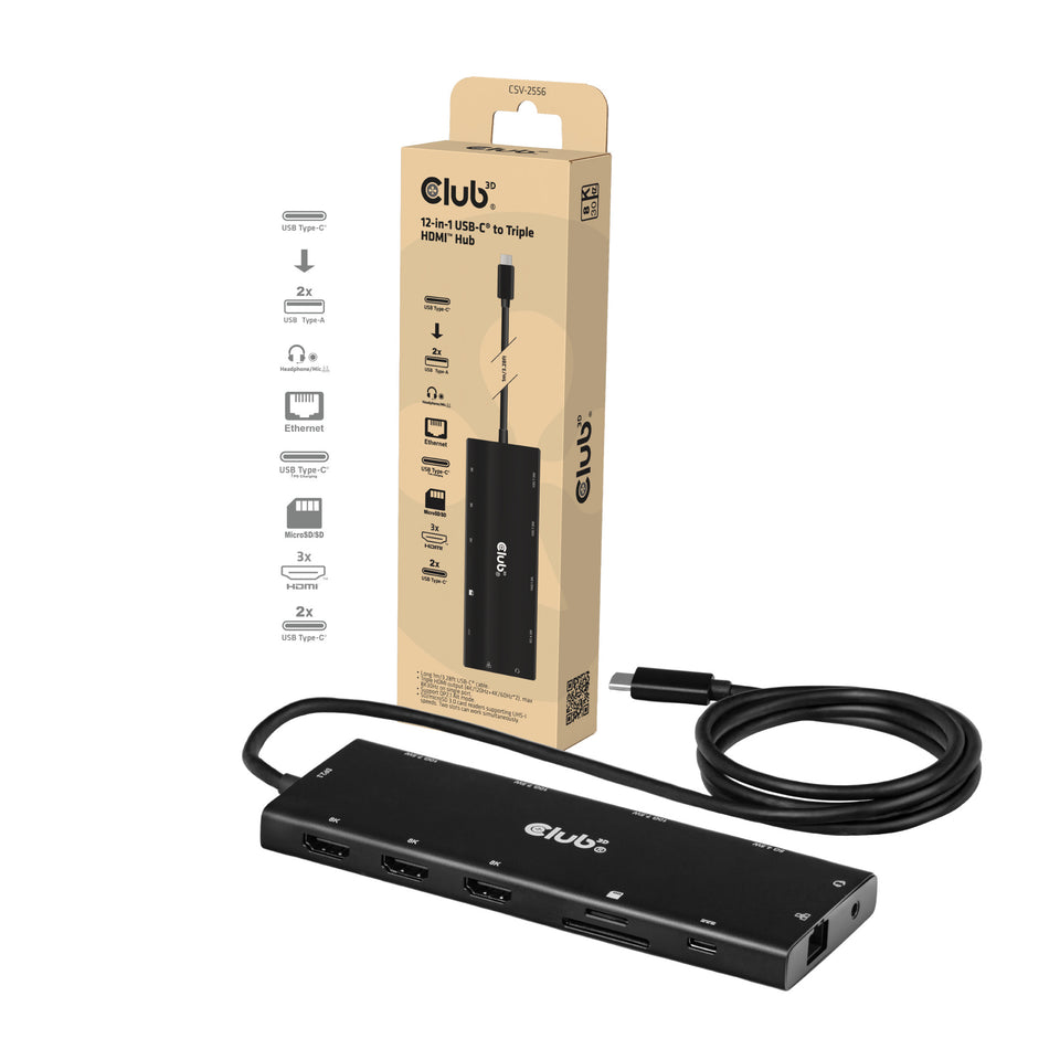 CLUB3D 12-in-1 USB-C® auf Triple HDMI™ Hub DP2.1 PD3.0 100W 1m