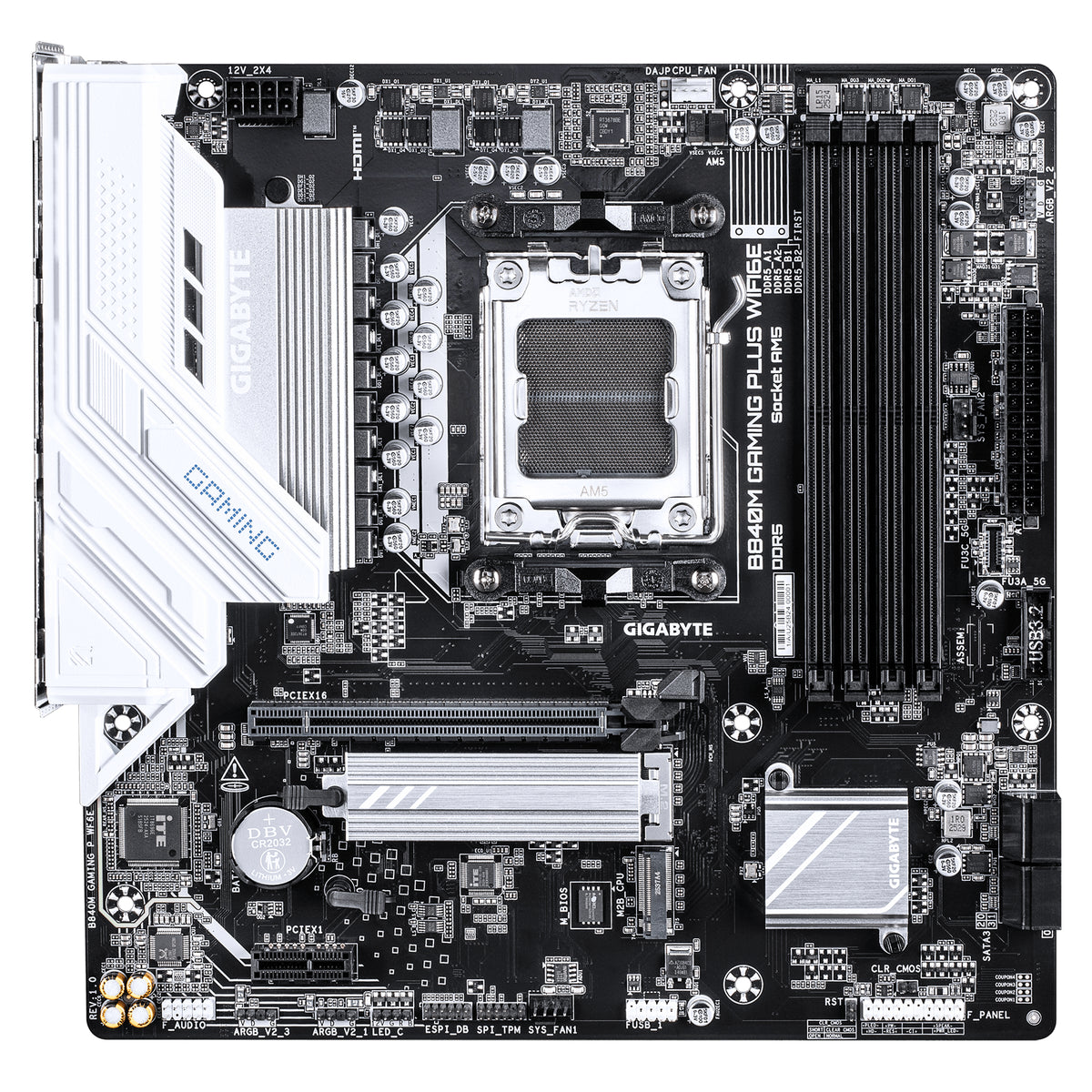 GIGABYTE B840M GAMING PLUS WIFI6E Mainboard – AMD Ryzen 9000 CPUs, 8+2+2-Phasen-VRM, bis zu 8200 MHz DDR5 (O.C.), 2× PCIe-4.0-M.2, Wi-Fi 6E, 1-GbE-LAN, USB 3.2 Gen 2