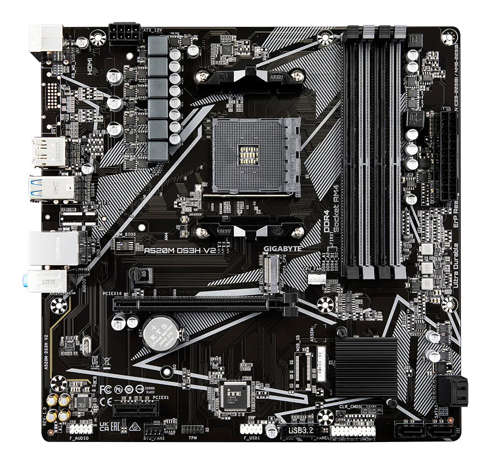 GIGABYTE A520M DS3H V2 Mainboard - Unterstützt AMD Ryzen 5000 Serie AM4 CPUs, bis zu 4733 MHz DDR4 (OC), PCIe 3.0 x16, GbE LAN, USB 3.2 Gen 1