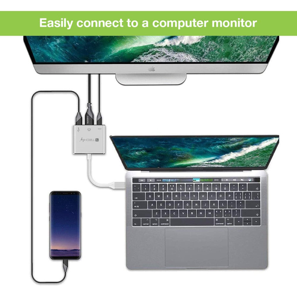 Techly IADAP USB31-HDMIPTY laptop-dockingstation & portreplikator Kabelgebunden USB 3.2 Gen 1 (3.1 Gen 1) Type-C Silber
