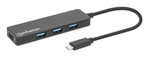 Manhattan 4-Port USB 3.2 Gen 1 Hub, USB-C-Stecker auf 4 x USB-A-Buchse, 5 Gbit/s Datenübertragungsraten, Stromversorgung über USB, schwarz