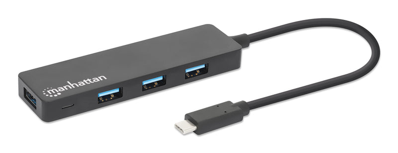 Manhattan 4-Port USB 3.2 Gen 1 Hub, USB-C-Stecker auf 4 x USB-A-Buchse, 5 Gbit/s Datenübertragungsraten, Stromversorgung über USB, schwarz