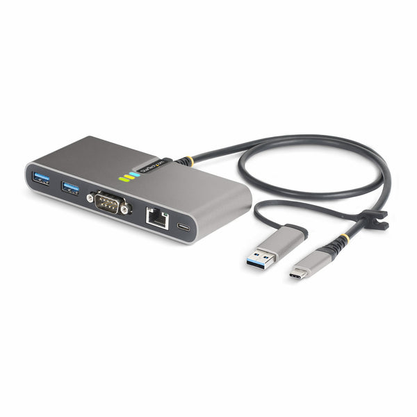 Hub USB-C a 2 porte StarTech.com con Ethernet e porta RS232, adattatore USB-A, funzione di ricarica Power Delivery Pass-Through da 100 W, 2x USB-A 5 Gbps, LAN Gigabit, seriale RS232 (FTDI)