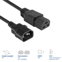 Cavo di alimentazione ACT C14 - C21 IEC60320 nero 2 m