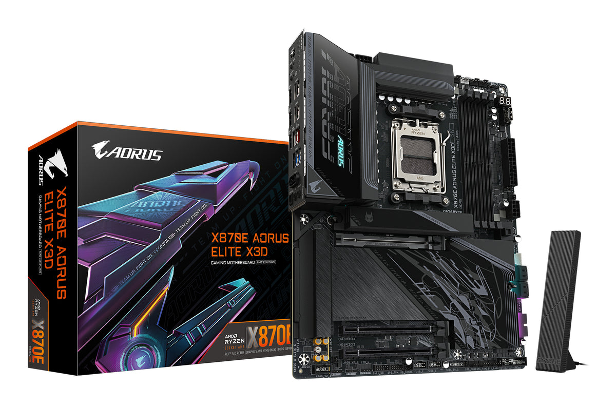 GIGABYTE X870E AORUS ELITE X3D Mainboard – Unterstützt AMD Ryzen 9000 Prozessoren, 16+2+2-Phasen Digital-VRM, bis zu 9000 Hz DDR5 (OC), 2 x PCIe 5.0 + 2 x PCIe 4.0, Wi-Fi 7, 5 GbE LAN, USB 4