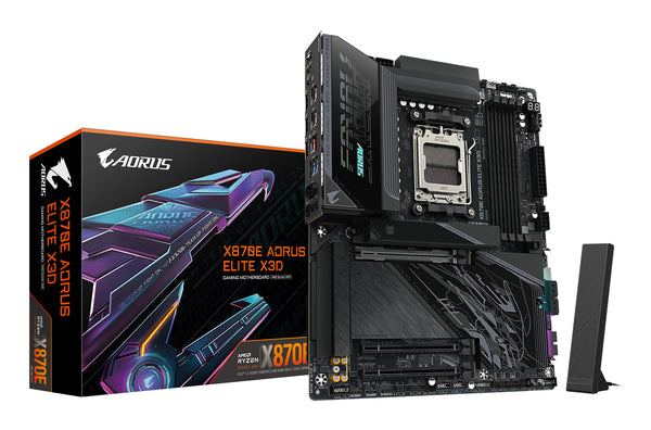 GIGABYTE X870E AORUS ELITE X3D Mainboard – Unterstützt AMD Ryzen 9000 Prozessoren, 16+2+2-Phasen Digital-VRM, bis zu 9000 Hz DDR5 (OC), 2 x PCIe 5.0 + 2 x PCIe 4.0, Wi-Fi 7, 5 GbE LAN, USB 4