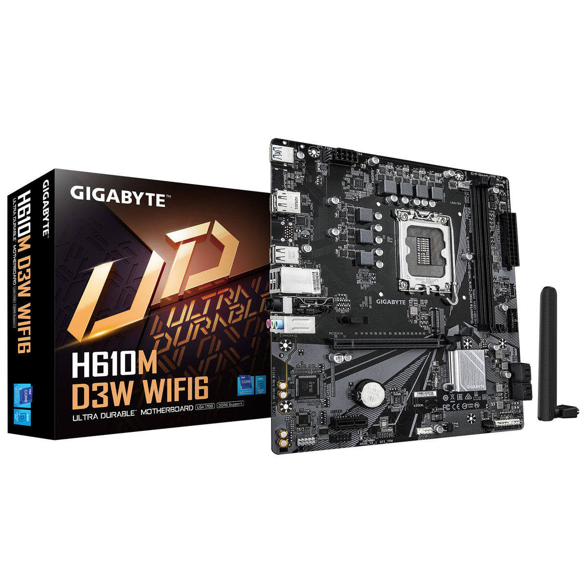 GIGABYTE H610M D3W WIFI6 Mainboard - Unterstützt Intel Core Prozessoren der 14. Generation, 5+1+1 Phasen VRM, bis zu 5600MHz DDR4, 1xPCIe 3.0 M.2, Wi-Fi 6, 1GbE LAN, USB 3.2 Gen 1