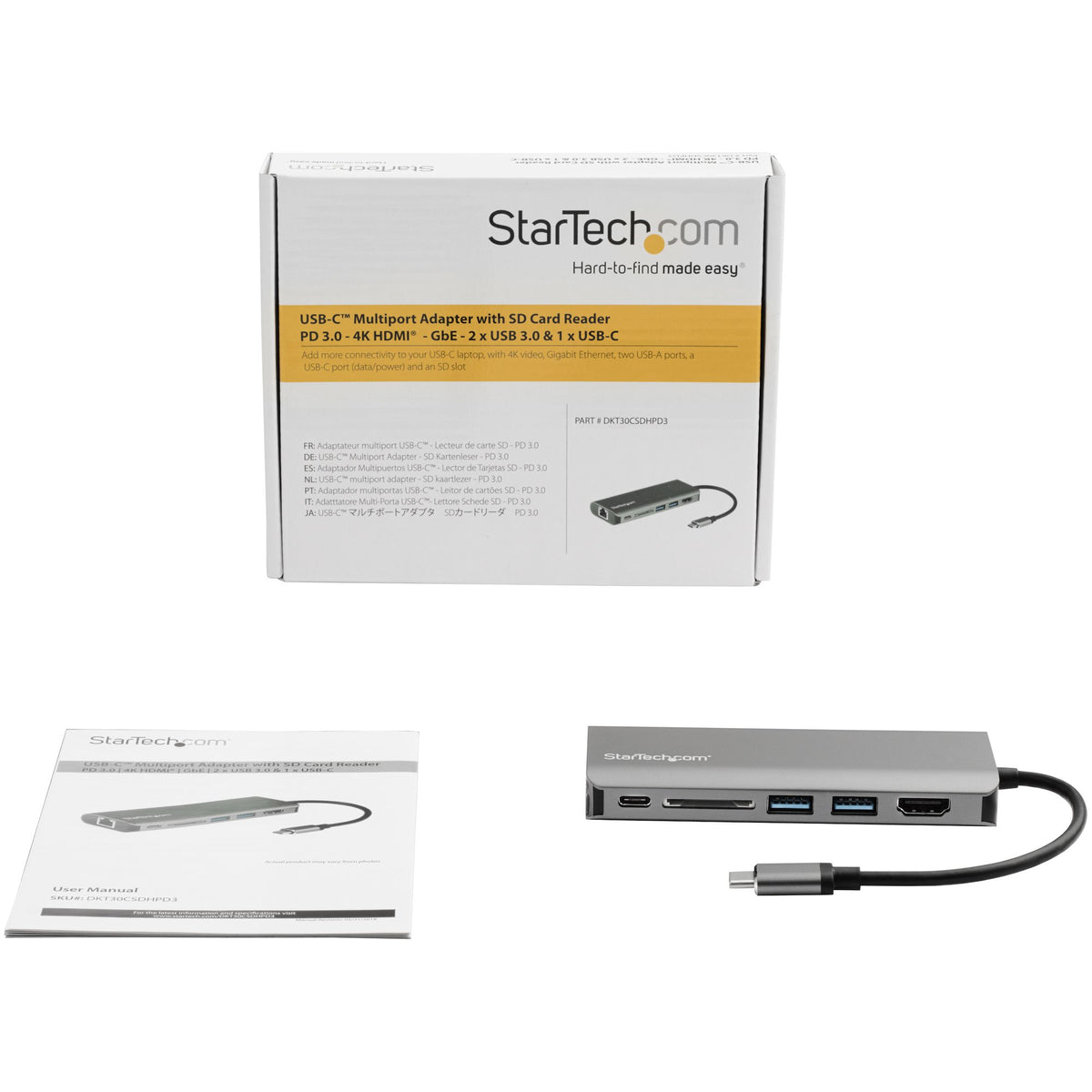 StarTech.com USB C Multiport Adapter mit 4K HDMI - USB-C Reisedock mit 4K HDMI, 3x USB 3.0 Hub, SD/SDHC Kartenleser, GbE, 60W PD 3.0 Pass-Through - USB-C/Thunderbolt 3 Reise-/Minidock