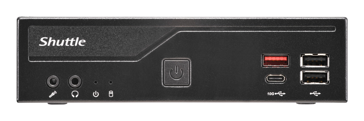 Shuttle Slim PC DH810S, S1851, 2x DP, 1x HDMI, 1x 2.5", 1x M.2, 1x LAN (Intel 1G), 8x USB, 1x COM, fonctionnement 24h/24 et 7j/7, VESA inclus
