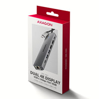 Axagon HMC-7HX2 USB 5Gbps hub, 2x USB-A, USB-C, 2x HDMI 4k/60Hz, RJ-45, PD 100W