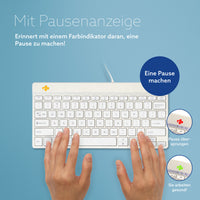 R-Go Tools Ergonomische Tastatur R-Go Compact Break, kompakte Tastatur mit Pausensoftware, QWERTY (US), Kabelgebunden, Weiß