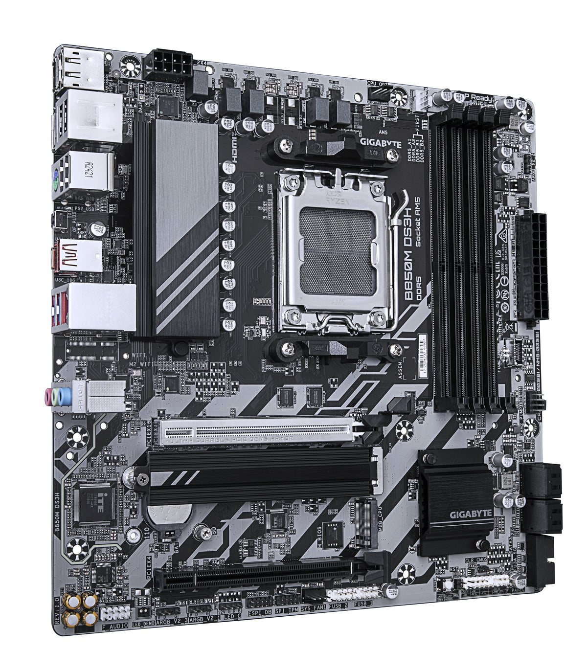 GIGABYTE B850M DS3H Motherboard - AMD Ryzen 9000 Series CPUs, 16+2+2 Phasen Digital VRM, bis zu 8200MHz DDR5 (OC), 1xPCIe 5.0 + 1xPCIe 4.0 M.2, 2.5 LAN, USB 3.2 Gen 2