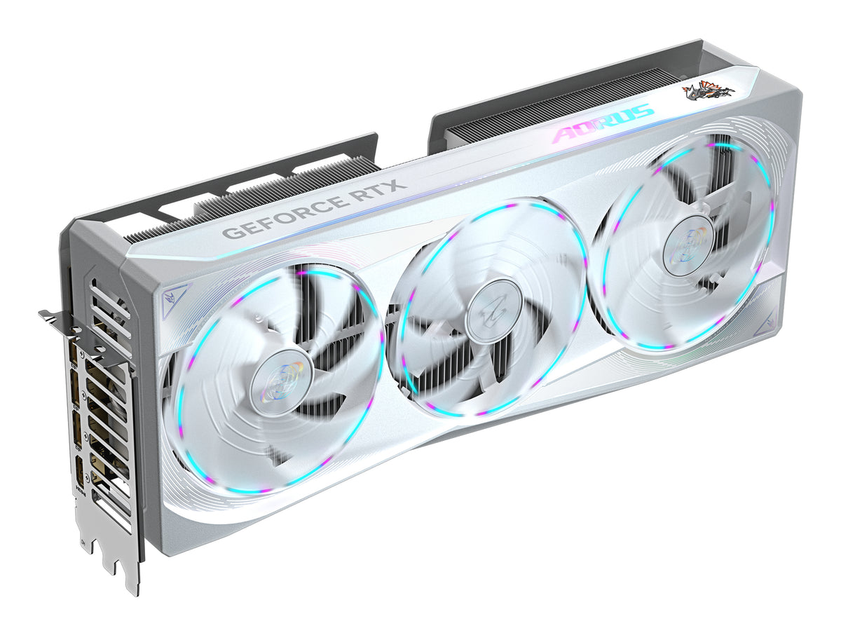 GIGABYTE AORUS GeForce RTX 5080 MASTER ICE 16G Grafikkarte - 16GB GDDR7, 256 Bit, PCI-E 5.0, 2805MHz Core Clock, 3 x DP 2.1a, 1 x HDMI 2.1b, NVIDIA DLSS 4, GV-N5080AORUSM ICE-16GD