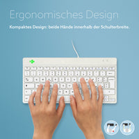 R-Go Tools Ergonomische Tastatur R-Go Compact Break, kompakte Tastatur mit Pausensoftware, QWERTY (IT), Kabelgebunden, Weiß