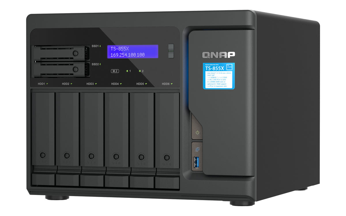 QNAP TS-855X SAN Tower Intel Atom® C5125 8 GB DDR4 0 TB QNAP QTS Schwarz