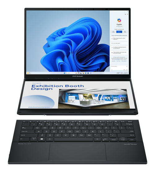 ASUS Zenbook Duo UX8406CA-QL153W Intel Core Ultra 9 285H Hybrid (2-in-1) 35,6 cm (14") Touchscreen Full HD 32 GB LPDDR5x-SDRAM 1 TB SSD Wi-Fi 7 (802.11be) Windows 11 Home Grau