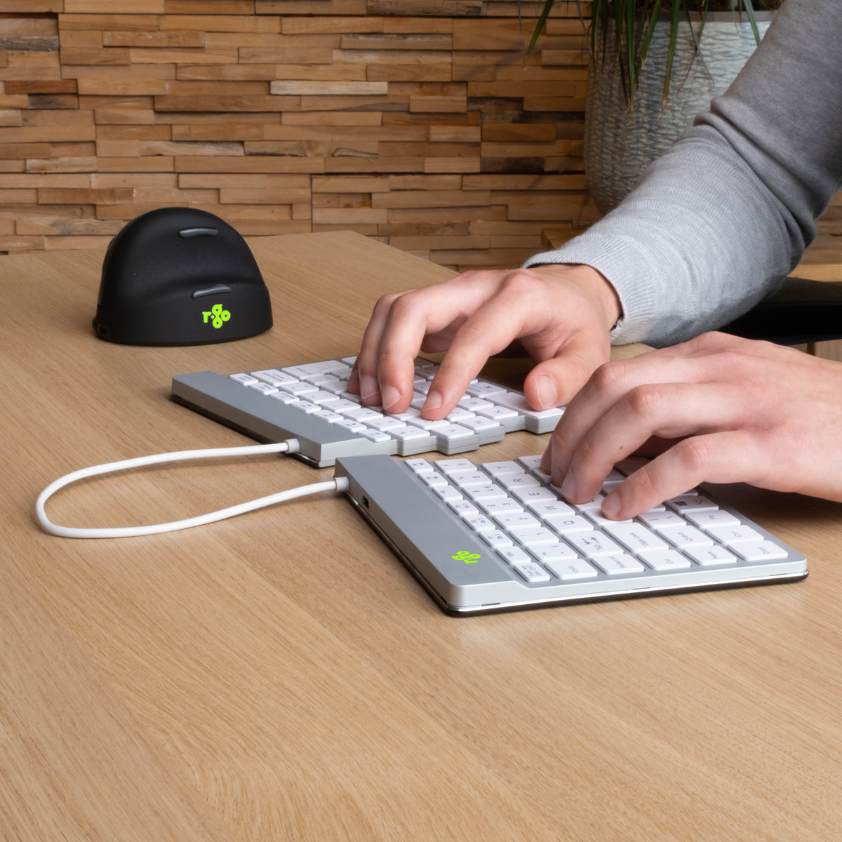 R-Go Tools Ergonomische Tastatur R-Go Split Break mit Pausensoftware, ergonomische geteilte Tastatur, QWERTZ (DE), kabellos, weiß