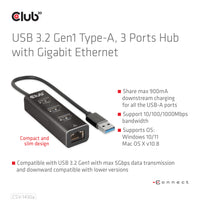 CLUB3D CSV-1430a Kabelgebunden USB 3.2 Gen 1 (3.1 Gen 1) Type-A Schwarz