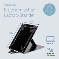 R-Go Tools Laptopständer R-Go Riser Duo, Tablet- und Laptop-Ständer in 1, ergonomisch faltbarer und einstellbarer Ständer, schwarz