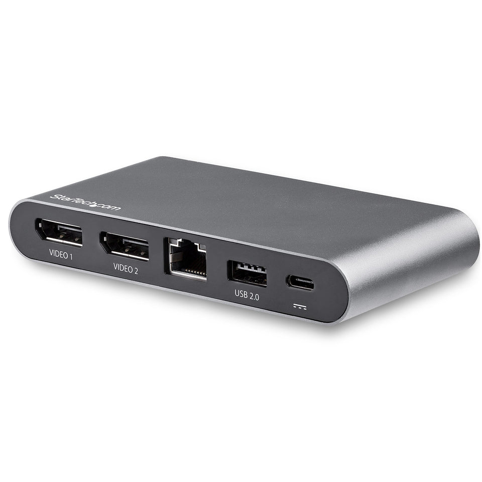 Station d'accueil USB-C StarTech.com - Adaptateur multiport USB-C double moniteur - 2 x DisplayPort 4K - PD 3.0 100 W - Mini-station d'accueil pour ordinateur portable - GbE, concentrateur USB-A 2 ports - Câble 1 m