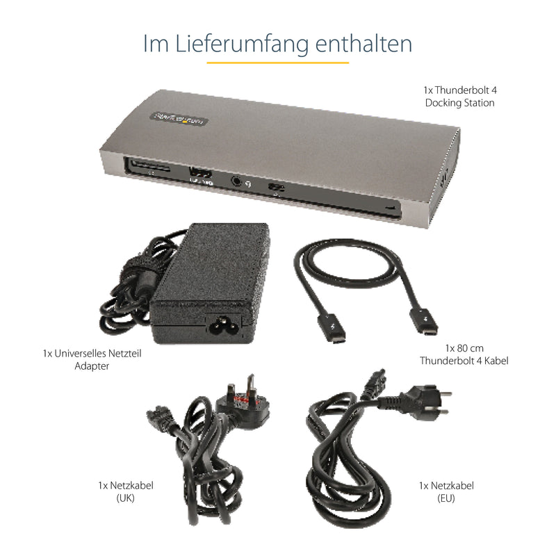 StarTech.com Thunderbolt 4 Docking station, 96W PD, Einzelner 8K/Dual 4K 60Hz Monitor, 3xTB4/USB4 und 4xUSB-A Hub, SD/GbE, Thunderbolt 4/3 und USB4 kompatibel, K-Slot, 0.8m Kabel