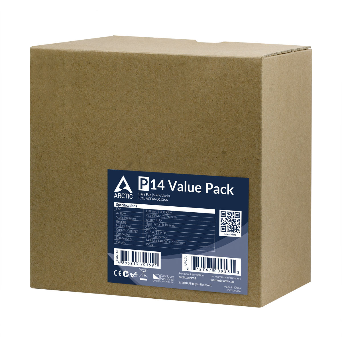 ARCTIC P14 Value Pack Computergehäuse Ventilator 14 cm Schwarz