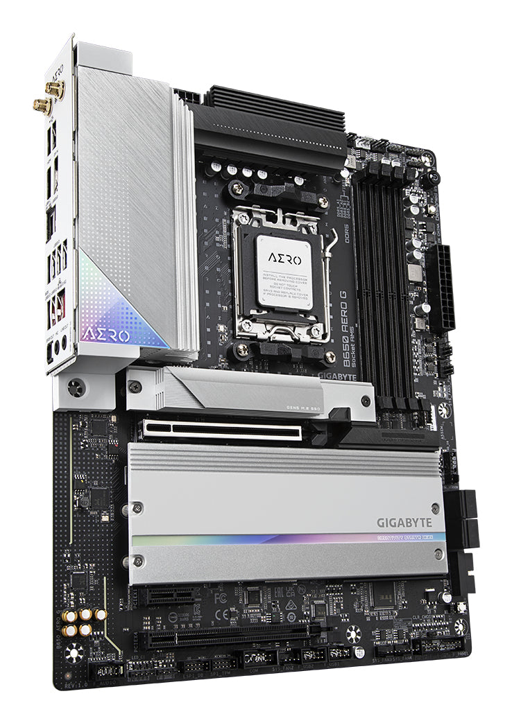 GIGABYTE B650 AERO G Mainboard - Unterstützt AMD Ryzen 9000er-Serie CPUs, bis zu 8000 MHz DDR5 (OC), 1xPCIe 5.0 + 2xPCIe 4.0 M.2, 2,5 GbE LAN, WIFI 6E, USB 3.2 Gen 2