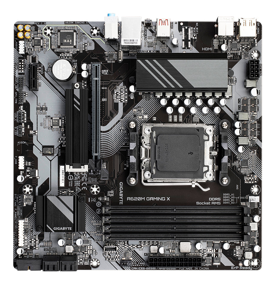 GIGABYTE A620M GAMING X Motherboard - Unterstützt AMD Ryzen 8000 CPUs, 8+2+1 Phasen Digital VRM, bis zu 8000MHz DDR5 (OC), 1xPCIe 4.0 M.2, GbE LAN, USB 3.2 Gen 2