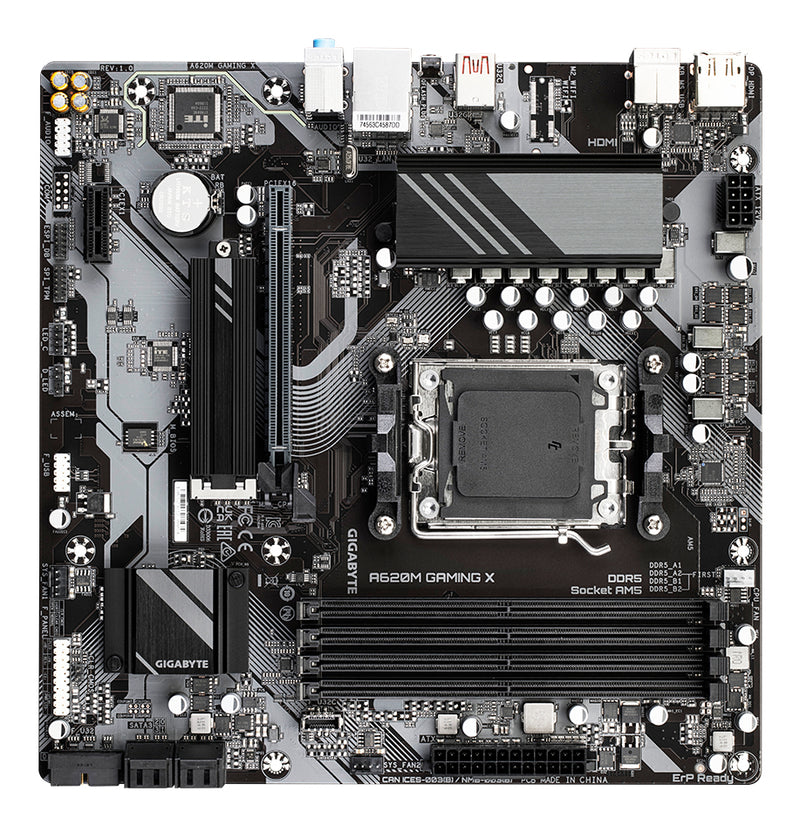 GIGABYTE A620M GAMING X Motherboard - Unterstützt AMD Ryzen 8000 CPUs, 8+2+1 Phasen Digital VRM, bis zu 8000MHz DDR5 (OC), 1xPCIe 4.0 M.2, GbE LAN, USB 3.2 Gen 2