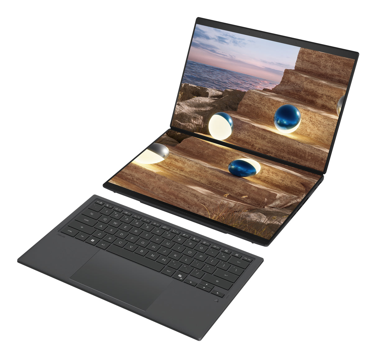ASUS Zenbook Duo UX8407AA-SN605W Copilot+ PC Intel Core Ultra 9 386H Laptop 35,6 cm (14") Touchscreen 3K 32 GB LPDDR5x-SDRAM 1 TB SSD Wi-Fi 7 (802.11be) Windows 11 Home Grau