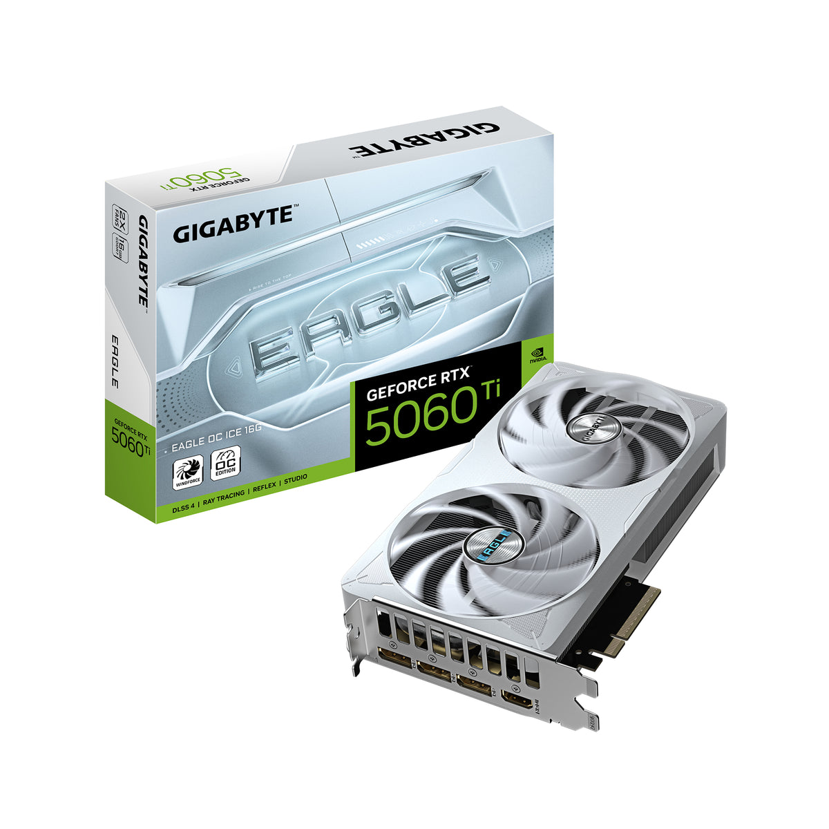GIGABYTE GeForce RTX 5060 Ti EAGLE OC ICE 16G Grafikkarte – 16 GB GDDR7, 128 Bit, PCI-E 5.0, 2617 MHz Kernfrequenz, 3 x DisplayPort, 1 x HDMI, GV-N506TEAGLEOC ICE-16GD