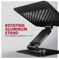 Axagon STND-LRB Aluminiumständer mit 360°-Drehung für Laptops 10"–17.3". Verstellbare Höhe und Winkel. Schwarze Version.